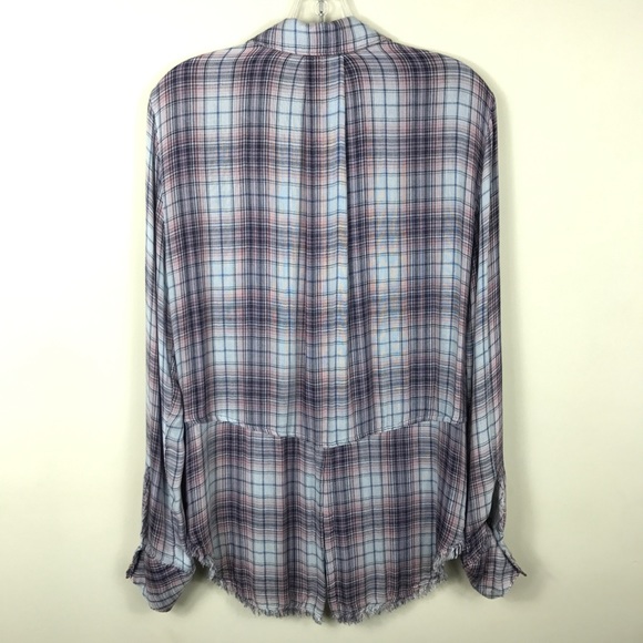 Cloth & Stone Plaid Pink Shirt Raw Hem - Picture 4 of 8